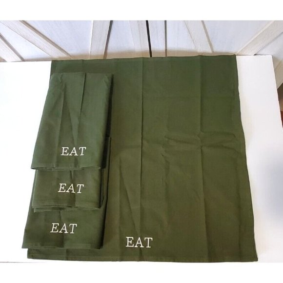 West Elm Cotton Placemats Set of 4 Dark Green Red Hues EAT Embroidered Excellent - Picture 1 of 3